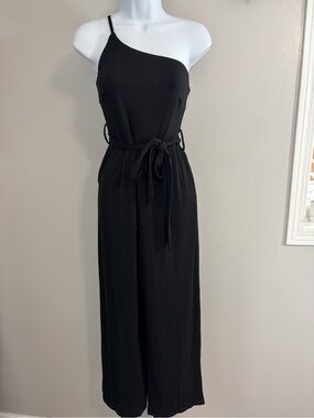 NWOT Elings-  One-Shoulder Black Jumpsuit with Tie Waist